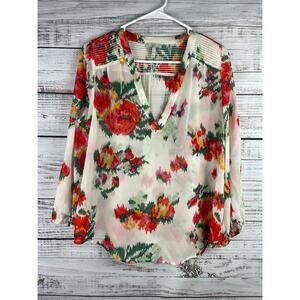 Joie Multicolored 100% Silk Floral Top Career Office Long Sleeve Popover Read